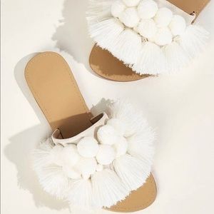 Pom Pom & Tassel Slides Sandals Size 8